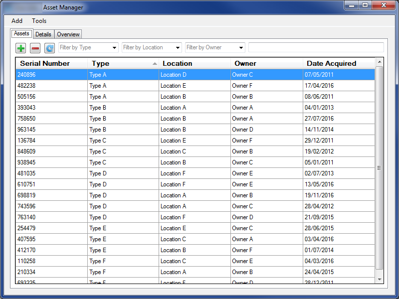 Asset list view