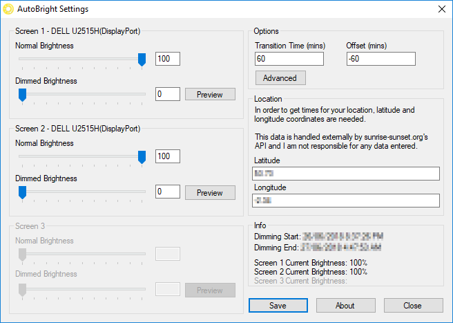 AutoBright settings